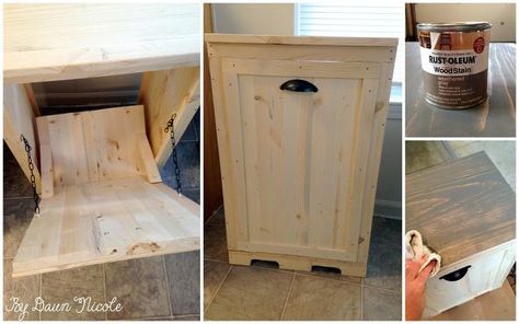 wood tilt out trash cabinet, diy, kitchen cabinets, kitchen design Can Cabinet, Trash Can Cabinet, Diy Holz, Trash Bins, Pallet Wood, Laundry Hamper, Diy Dog Stuff, Diy Kitchen, Barn Wood