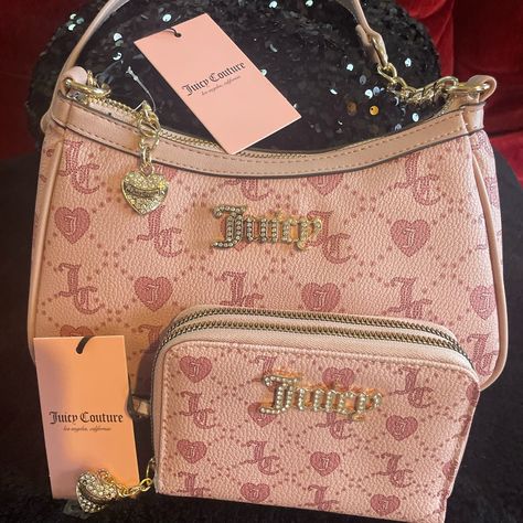 Juicy Couture Forever Dusty Blush W Gold Hardware And Wallet Double Zipper Beautiful Must Have Jn Your Collection See Pictures For Description Brand New W Tags Had It Come From Los Angeles California ; Please Posh People I Need To Sell Little More Because Keep In Mind Poshmark Keeps 15 Percent : Handbag Is 11 Inches Width : Pink Juicy Couture Bag, Juicy Couture Bags Handbags, Juicy Couture Aesthetic, Juicy Couture Purse Pink, Juicy Purse, Y2k Bags, Mcbling Fashion, Juicy Couture Bracelet