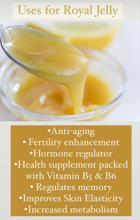 Benefits of royal Jelly: the food of the Queen Bee that lives 5 years longer than tbe regular worker bee. RJ has anti-aging properties, may enhance fertility, regulates hormones, has vitamkns b5 & b6, etx. Benefits Of Royal Jelly, Royal Jelly Benefits, How To Regulate Hormones, Worker Bee, Increase Metabolism, Royal Jelly, Improve Memory, Improve Skin Elasticity, Vitamin B5