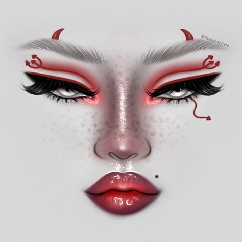 Digital Face Charts | M U E 🇫🇷 on Instagram: “Halloween coming soon 😈….by @sunartiste #makeupoftheday #lovemakeup #egirlmakeup #glowskin #glowmakeup #makeupbyme #creativemakeup…” Digital Face, Demon Makeup, Maquillage Yeux Cut Crease, Egirl Makeup, Makeup Charts, Makeup Illustration, Drag Make-up, Face Charts, Makeup Drawing