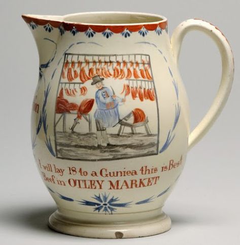 Antique Leeds Pottery Jug Advertising The Otley Market | Content in a Cottage Pottery Jugs, Leeds England, Old Pottery, English Pottery, Pottery Jug, King Henry, Antique Pottery, Antique Ceramics, Antique China