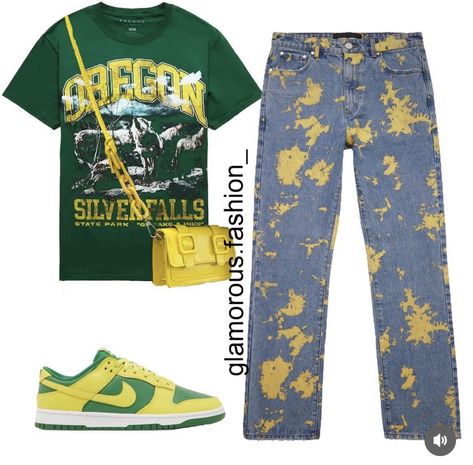 Green And Yellow Outfits For Black Women, Green And Yellow Dunks Outfit, First Day Of School Outfit Black Women, 70s Outfits Black Women, Dunk Outfit, 70s Outfit, Dunks Outfit, Outfit Black Women, Outfit Pieces