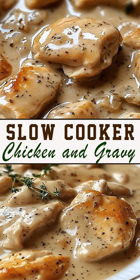 🍗 Dinner just got easier! This Slow Cooker Chicken and Gravy recipe is rich, creamy, and practically cooks itself. Perfect for busy weeknights! 😍 #CrockpotRecipes #ComfortFood #EasyDinners Smothered Chicken With Gravy, Slow Cooker Chicken And Gravy, Chicken With Gravy, Chicken And Gravy, Slow Cooker Creamy Chicken, Creamy Chicken Recipes, Chicken And Butternut Squash, Easy Slow Cooker Chicken, Crock Pots