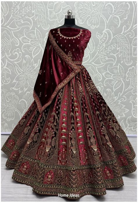 Blue Net Lehenga, Stitch Lehenga, Indian Bridal Wear Red, Red Bridal Lehenga, Latest Bridal Lehenga Designs, Dori Embroidery, Reception Bridal Dress, Chic Prom Dresses, Bridal Lehenga Designs