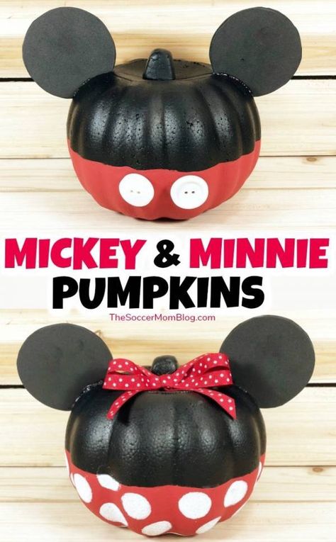 Mickey And Minnie Mouse Dollar Tree Halloween Pumpkins – Home and Garden Disney Pumpkin Ideas, Plastic Pumpkins Crafts, Pumpkin Ideas For Halloween, Disney Pumpkins, Minnie Mouse Pumpkin, Disney Halloween Decorations, Mouse Pumpkin, Scary Halloween Pumpkins, Disney Diy Crafts