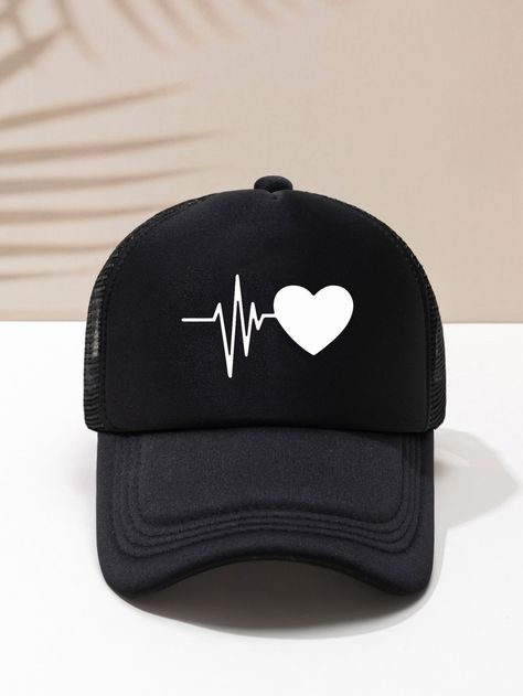 Black  Collar  Polyester   Embellished   Men Accessories Cute Black Cap, Streetwear Caps, Heart Baseball, Diy Graduation Cap, New Photo Style, Luxury Hats, Stylish Caps, Cap Collection, Fabric Heart