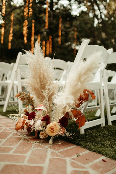 Boho Autumn Wedding, Wedding Aisle Decorations Outdoor, September Wedding Colors, Wedding Pampas, Calamigos Ranch Wedding, Boho Autumn, Wedding Venues Oregon, Wedding Isles, Calamigos Ranch