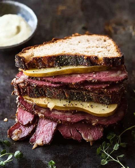 This homemade pastrami is tender, juicy, and packed with flavor. The spice mix, featuring cracked pepper, coriander, mustard powder, and a hint of smoked paprika, creates a mouthwatering crust that perfectly complements the rich, brined beef. It's a recipe designed to bring that New York deli experience right into your kitchen, whether you slow-cook or pressure-cook the meat to perfection. How To Make Pastrami Homemade, Pastrami Recipe Ideas, How To Make Pastrami, Homemade Pastrami, Pastrami Recipe, New York Deli, Mustard Powder, Slow Cook, Spice Mix