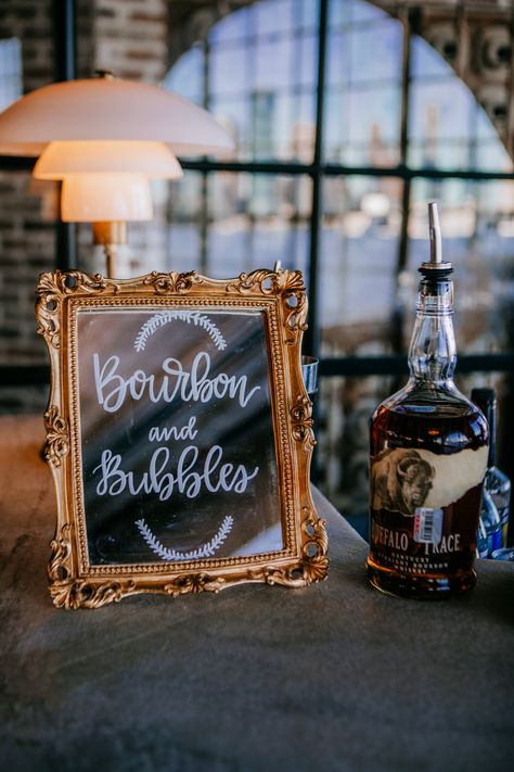 Bourbon And Bubbles, Bubbles And Bourbon Party, Bourbon And Bubbles Party Decor, Bourbon Themed Wedding, Bourbon Themed Party, Bourbon Wedding Theme, Wedding Bourbon Bar, Western Speakeasy Wedding, Wedding Whiskey Bar