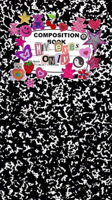 #compositionbook #nostalgia #compositionbook #magazinecutouts #y2k #y2kaesthetic #stickers #stickerdump #notebookcover #bookcovers #sparklycowgirl #notebooks #backtoschool #backtoschoolaesthetic Ipad Wallpaper Notebook Cover, Composition Notebook Covers Aesthetic, Y2k Notebook Cover, Y2k Journal Aesthetic, 2000s Notebook, Y2k School Supplies, Composition Notebook Template, Y2k Notebook, Composition Notebook Wallpaper