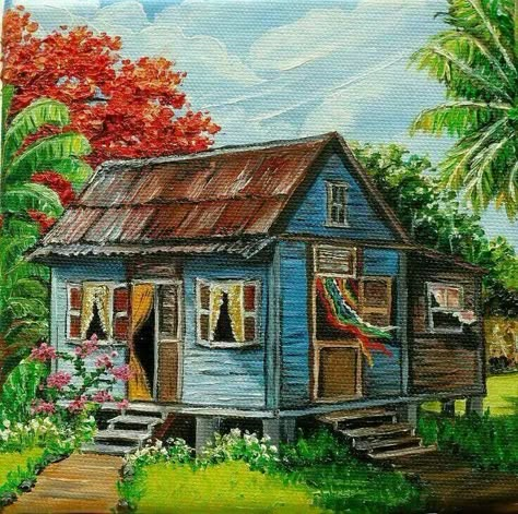 Casita jibara Caribbean House, Puerto Rican Art, Caribbean Homes, Puerto Rico History, Puerto Rico Art, Afrikaanse Kunst, Caribbean Art, Island Art, Tropical Art