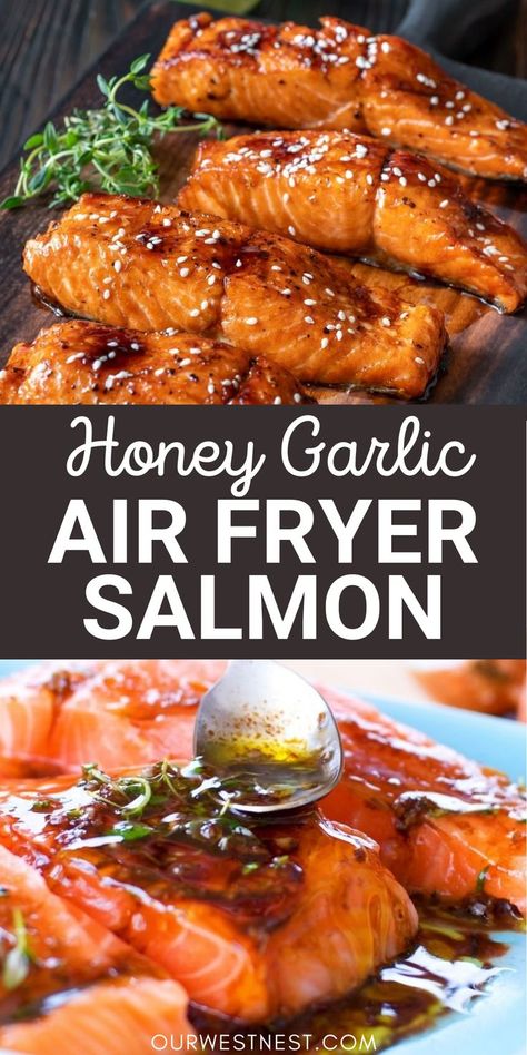 Air fryer honey garlic salmon. Honey Garlic Salmon Air Fryer, Garlic Air Fryer, Salmon Recipes Brown Sugar, Salmon Marinade Recipes, Salmon Air Fryer, Salmon Dinner Ideas, Easy Salmon Dinner, Salmon In Air Fryer, Slow Cooker Salmon