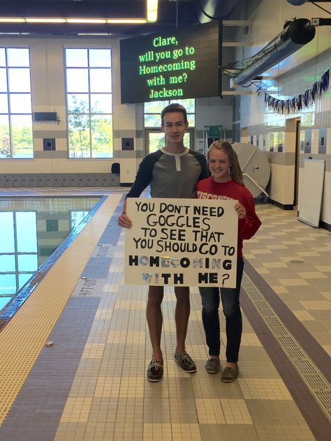 Swim homecoming proposal! Swim Team Promposal, Hoco Swimming Proposals Ideas, Swimming Hoco Signs, Swimming Hoco Posters, Swimmer Hoco Proposals, Waterpolo Hoco Proposal, Swimmer Promposal, Swimming Promposal, Swim Hoco Proposals