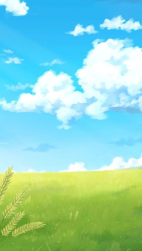 Morning Fantasy Art, Sky And Land Background, Anime Cloud Wallpaper, Ghibli Sky, Sky Bg, Cloud Wallpapers, Peaceful Backgrounds, Cartoon Grass, Sky Backgrounds