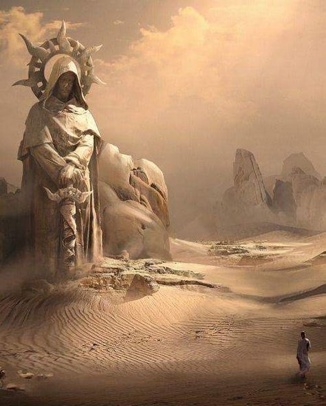 Giant Statue, Desert Area, Fantasy Setting, Fantasy Places, Fantasy Art Landscapes, Fantasy Concept Art, High Fantasy, 판타지 아트, Environment Concept Art