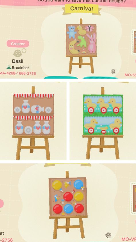 Circus Codes Acnh, Animal Crossing Design Codes Carnival, Animal Crossing Carnival Codes, Acnh Circus Design, Acnh Circus Ideas, Acnh Shelf Code, Fair Animal Crossing, Animal Crossing Clowncore, Animal Crossing Carnival Path