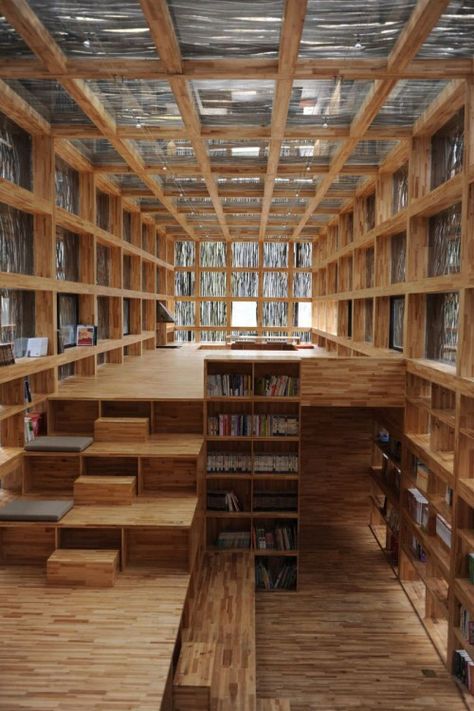 Home Library Room Modern, Wooden Bookshelves, Unique Bookshelves, Home Library Rooms, Glass Cabin, Library Pictures, Wooden Architecture, Library Architecture, Wood Architecture