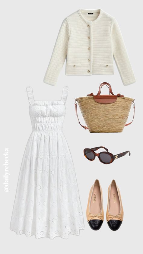 Summer evening and day outfit Summer Evening Outfit, French Summer, Evening Outfit, Day Outfit, Summer Evening, White