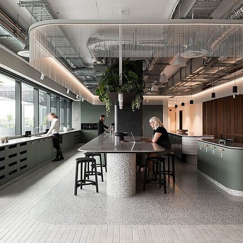 Urban Office Design, Office Kitchenette, Office Design Inspo, Office Canteen, Urban Office, Woods Bagot, Commercial Office Design, Office Pantry, Australian Interior