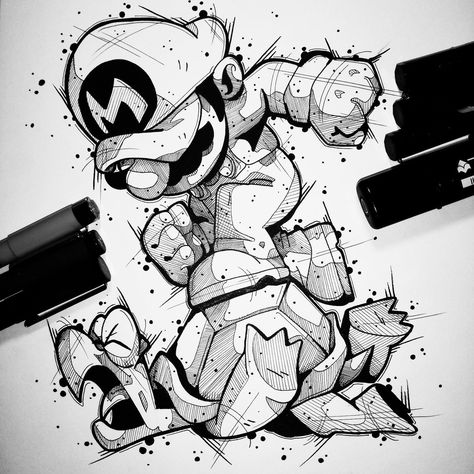 Muster Tattoos, Spooky Tattoos, Graffiti Style Art, Super Mario Brothers, Mario Art, Desenho Tattoo, Tattoo Art Drawings, Cartoon Tattoos, Dark Art Drawings