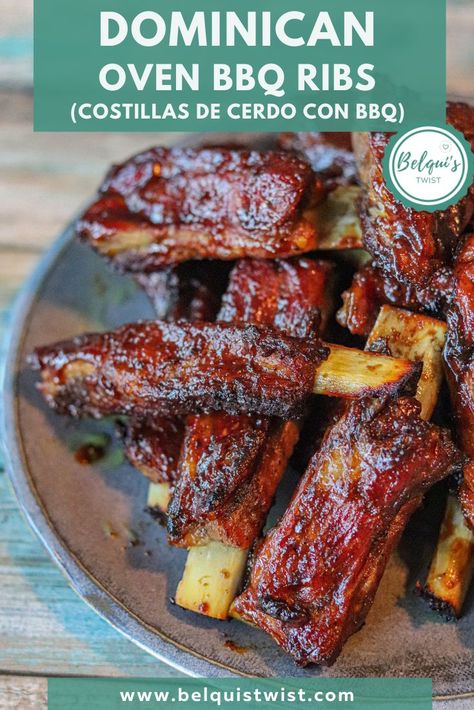 Be prepared to be wowed by these super tender (3 temperature) classic baked Dominican BBQ Ribs. Dominicano Recipes, Dominican Style, Beef Ribs Recipe, Bbq Pork Ribs, Boricua Recipes, Baked Ribs, Pork Rib Recipes, Dominican Food, Summer Grilling Recipes