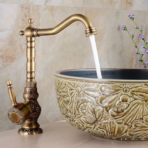 Vessel Sink Faucet , Bathroom Brass Faucet , Basin Mixer Tap , Bathroom Vanity , Copper Faucet - Etsy Antique Brass Bathroom Faucet, Antique Faucet, Cabinet Feet, Brass Faucets, Antique Brass Bathroom, Brass Bathroom Faucets, Countertop Sink, Copper Faucet, Marble Accessories