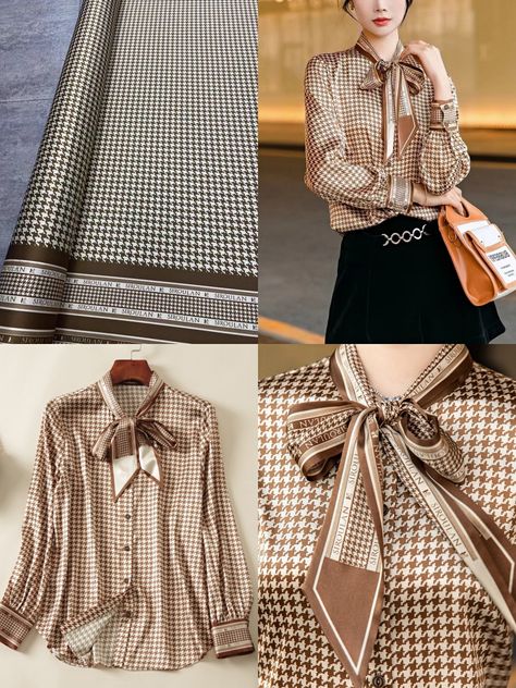 YSL Designer Houndstooth Pattern Silk Fabric ASBS439 for Luxury Shirts, Dresses, Blouses, Sleepwears, Tops, Suits, Night Dresses, Homewear, Gowns, Shorts, Pants, Cheongsam, Scarves, Haute Couture, etc.21姆米 Houndstooth Blouse Outfit, Houndstooth Pattern Outfit, Shomiz Blouses Style, Shomiz Blouses Fashion, Shomiz Blouses, Home Wear Women Casual, Ysl Fashion, Homewear Fashion, Plus Zise