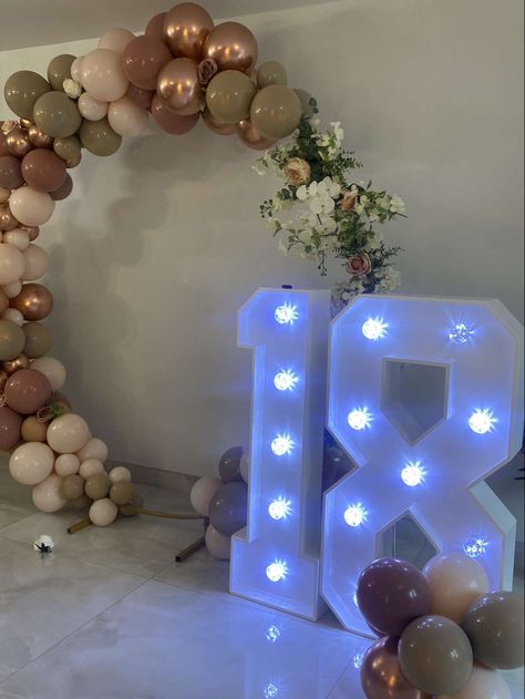 Light up numbers 18th Light Up Numbers, Floral Balloon Arch, 18th Birthday Decorations, Birthday Lights, Round Balloons, 100th Birthday, Spa Party, 10th Birthday, 18th Birthday