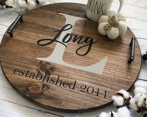 Personalized Serving Tray, Woodworking Business Ideas, Personalized Tray, Rustic Tray, Serving Tray Decor, Wood Serving Tray, Tray Wood, Realtor Closing Gifts, Crafty Mama