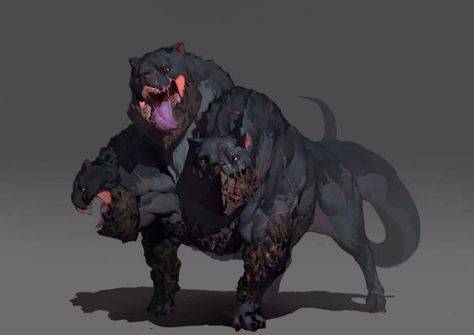 Molten Jaw Cerberus Cerberus Design, Cerberus Art, Mythical Monsters, Beast Creature, Fantasy Beasts, Creature Drawings, Monster Concept Art, Fantasy Monster, Creature Feature