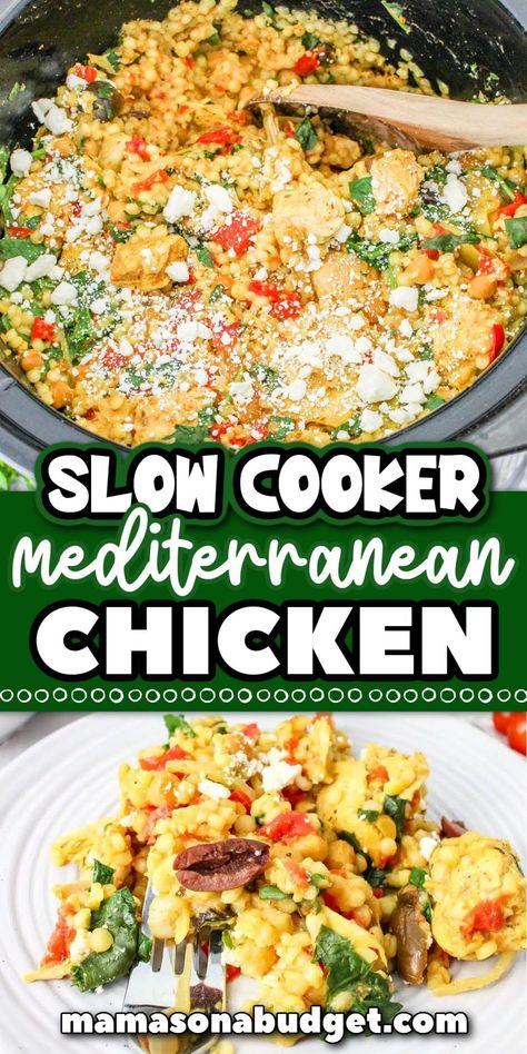 This slow cooker chicken recipe is a great one pot meal that the whole family will love. Mediterranean Diet Recipes Dinners Slow Cooker Greek Chicken, Mediterranian Diet Crock Pot, Crock Pot Chicken And Vegetables, Crockpot Mediterranean Chicken, Mediterranean Chicken Crockpot, Greek Chicken Slow Cooker Recipes, Mediterranean Diet Crock Pot Recipes, Greek Crockpot Chicken, Mediterranean Diet Slow Cooker Recipes