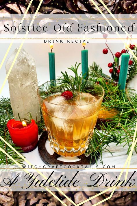 The Winter Solstice is a time of year with countless cross-cultural traditions around bonding and generational ties. Tune into the ancient power and energetic vibration of the Winter Solstice with this centering, herbal Solstice old fashioned. Using the magic of oak-infused bourbon/whiskey to invoke a sense of ancestral wisdom and seasonal ingredients like rosemary and citrus for purification, this is an easy Yule and winter Solstice cocktail for those looking to peer within at this time. Winter Solstice Party, Potions Recipes, Rosemary Simple Syrup, Old Fashioned Drink, Magical Herbs, Herbal Infusion, Old Fashioned Cocktail, Old Fashioned Glass, Seasonal Ingredients