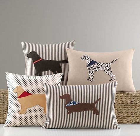 RH puppy pillows Restoration Hardware Baby, Applique Pillows, Dog Crafts, Sewing Pillows, Dog Silhouette, Big Boy Room, Dog Pillow, Diy Pillows, Diy Dog Stuff