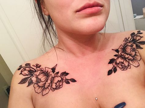 Peony Chest Tattoo Female, Peony Chest Tattoo, Japanese Peony, Collarbone Tattoo, Chest Tattoo Female, Torso Tattoos, Tattoo Female, Savage Beauty, Peonies Tattoo