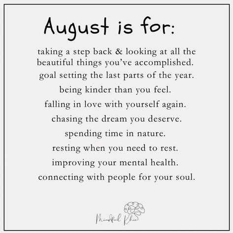 This August, remember to be kind to yourself. do everything you need to do to accomplish your mental & life goals. 🤍💡🔎 #mentalhealthawareness #psychologyquotes #August2024 #backtoschoolmood #mindfulnesspractice #mindfulnessquotes #mindfulnessmoment #mindfulnessforkids #mindfulnessforteachers #mindfulnessformoms #mentalwellbeing #emotionalwellbeing #selfdiscoveryquotes #selfworth #selfdevelopment Mindfulness For Teachers, Self Discovery Quotes, Mindfulness For Kids, Psychology Quotes, To Be Kind, Emotional Wellbeing, Take A Step Back, Mindfulness Practice, Mindfulness Quotes