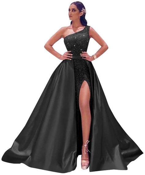 Sparkly Ball Gown, Sequin Prom Dresses Long, Black Ball Gown, Satin Formal Dress, Satin Evening Gown, Satin Ball Gown, One Shoulder Prom Dress, Sequin Evening Gowns, Prom Dress Plus Size