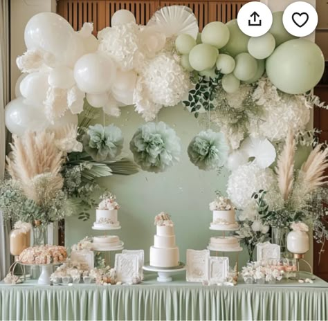 Wedding Decor Sage Green, Sage Wedding Decor, Green Baby Shower Ideas, Dusty Sage Green, Garden Baby Shower Theme, Sage Green Baby Shower, Sage Green Decor, Paper Flower Ball, Green Bridal Showers