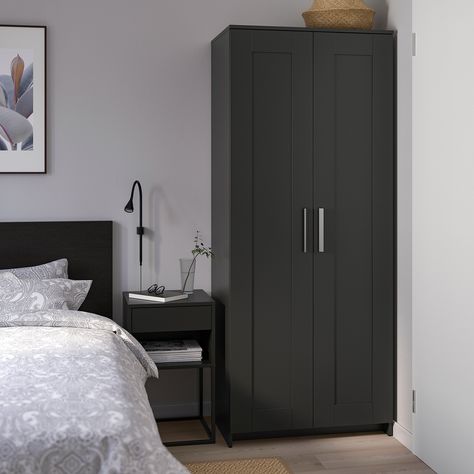 BRIMNES Wardrobe with 2 doors, black, 30 3/4x74 3/4" - IKEA Ikea Brimnes Wardrobe, Brimnes Wardrobe, Ikea Canada, Black Wardrobe, Small Wardrobe, Small Closets, 2 Door Wardrobe, Ikea Storage, Ikea Family