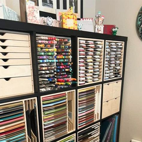 Stamp-n-Storage on Instagram: "We love the black Kallax unit with the natural Stamp-n-storage products!😍 What a great set up, thanks for sharing Rhonda Dlouhy. #IKEAKallex #StampnStorage #CraftRoom" Kallax Scrapbooking Storage, Kallax Art Storage, Kallax Unit, Scrapbooking Storage, Scrapbook Storage, Storage Products, Art Storage, Craft Room Ideas, Craft Room