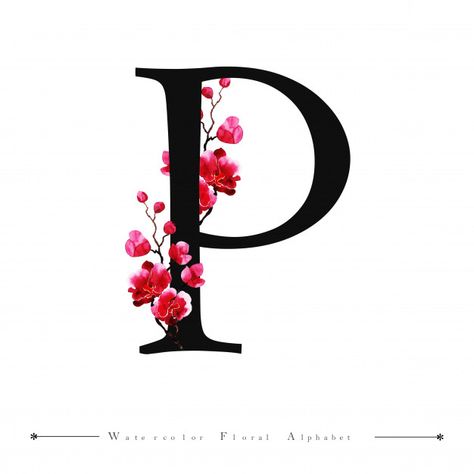 English Alphabets With Pictures, P Letter Design, Letter Watercolor, Watercolor Floral Background, Red Texture Background, Pink Pattern Background, P Alphabet, Floral Words, Watercolor Flower Background