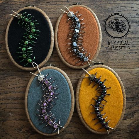 Bugs Embroidery, Centipedes, Photography Board, Beaded Spiders, Creative Textiles, Bug Art, Animal Sewing Patterns, Bead Charms Diy, Repurposed Jewelry