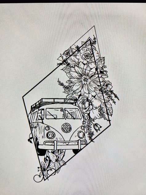 Vw Van Tattoo Ideas, Kombi Van Tattoo, Combi Van Tattoo, Vw Campervan Tattoo, Hippy Van Tattoo, Volkswagen Van Tattoo, Vw Van Tattoo, Camper Van Tattoo, Volkswagen Bus Tattoo