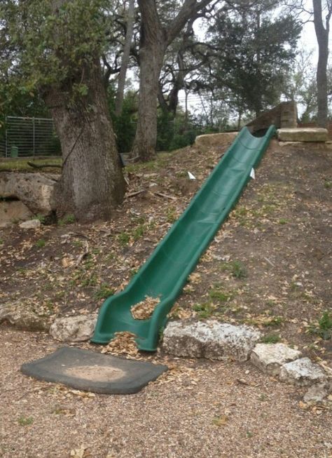 Backyard Hill Slide, Diy Hill Slide Natural Playgrounds, Build Slide Into Hill, Slide In Ground, Diy Backyard Slide On Hill, In Ground Slide On Hill, Slide In A Hill, Slide On A Hill, Slide In Hill Backyard