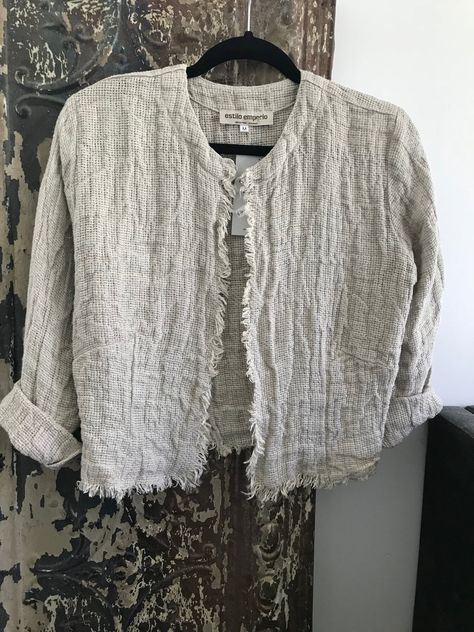 Linen Jackets Women, Distressed Outfit, Gauze Clothing, Boro Stitching, Upcycle Clothes Diy, Elegant Jacket, Linen Jackets, Boho Pants, Traditional Weaving