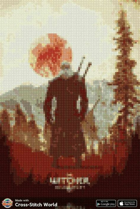 Witcher Pixel Art, Witcher Cross Stitch, The Witcher, Pixel Art, Stitch Patterns, Cross Stitch Patterns, Cross Stitch, Tapestry, Knitting