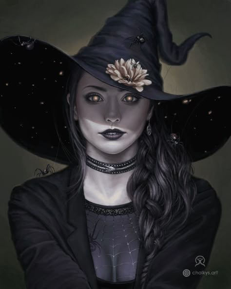 ArtStation - "Spider Witch" Painted using iPad Procreate., Chalky Nan Spider Witch, Witch Painting, Fantasy Witch, Photography Painting, Fantasy Magic, Dungeons And Dragons Characters, Witch Art, Modern Fantasy, Arte Fantasy