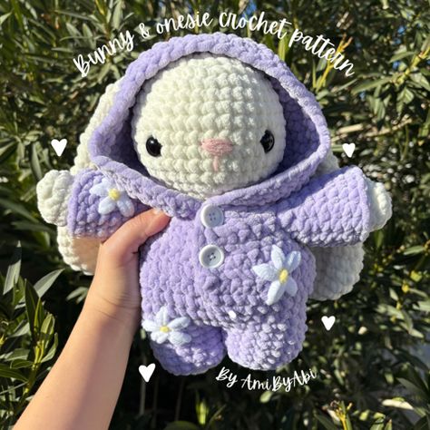 Bunny & onesie crochet pattern - Abigail's Ko-fi Shop - Ko-fi ❤️ Where creators get support from fans through donations, memberships, shop sales and more! The original 'Buy Me a Coffee' Page. Onesie Crochet Pattern, Crochet Rabbit Free Pattern, Crochet Onesie, Onesie Pattern, Bunny Onesie, Easy Crochet Animals, Quick Crochet Patterns, Kawaii Crochet, Adorable Bunny