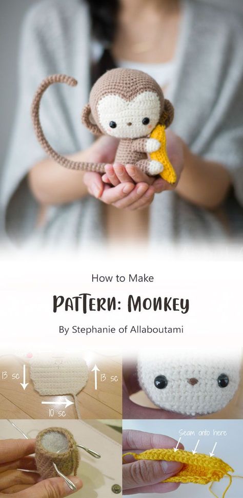 Crochet Monkey Pattern, Dinosaur Amigurumi, Modern Haken, Amigurumi Monkey, Small Bunny, Crochet Monkey, Crochet Jewellery, Monkey Pattern, Crochet Keychain Pattern