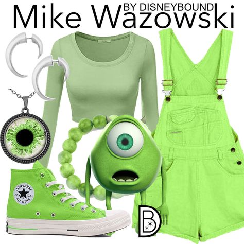 DisneyBound - Mike Wazowski Mike Wazowski Costume, Partner Halloween Costumes, Video Clothes, Disneybound Ideas, Disney Character Outfits, Disney Bound Outfits Casual, Disneybound Outfits, Princess Inspired Outfits, Disney Dress Up