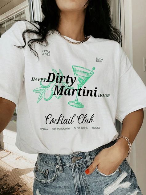 White Casual Collar Short Sleeve Knitted Fabric Graphic,Letter,Striped,Slogan  Embellished Slight Stretch  Women Clothing Cocktail Tshirt, Alcohol Shirts, Shirts Preppy, Bachelorette Merch, Bachelorette Tshirts, Knitting Club, Bar Crawl, Trip Shirts, Cocktail Gifts